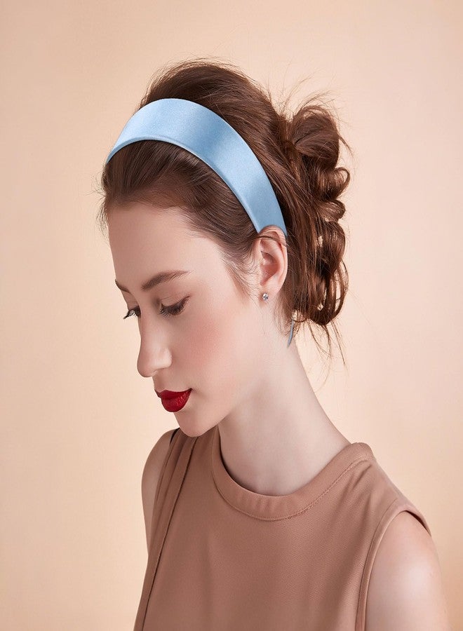 WantGor 1.6 Inch Wide Headbands Silk Satin Plain Headband for Women, Non Slip Solid Hair Bands Hair Accessories Cosplay DIY Holiday Head Band (Blue, Large) - Image 5